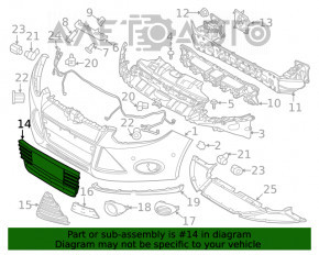 Решетка переднего бампера центр Ford Focus mk3 11-14 дорест мат сломаны два крепления, вмятина