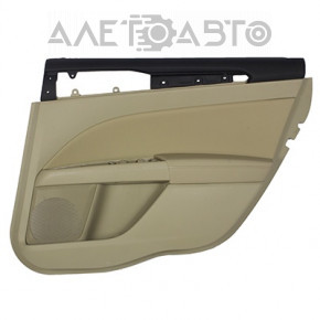 Обшивка двери карточка задняя правая Ford Fusion mk5 13-16 беж с беж вставкой кожа, подлокотник кожа, молдинг под дерево глянец, залом, царапины