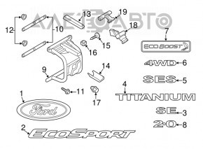 Эмблема надпись SES двери багажника Ford Ecosport 18-22