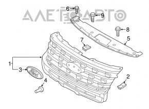 Грати радіатора grill Ford Explorer 18-19 рест сіра, мат,