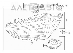 Фара передняя левая голая Ford Edge 19- BI-LED тип 2