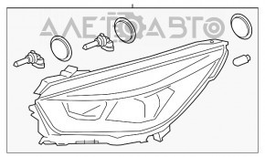 Фара передняя правая голая Ford Escape MK4 20- галоген
