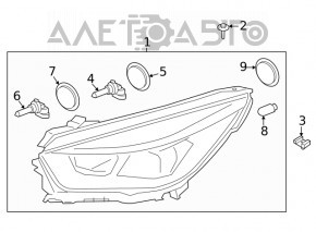 Фара передняя правая голая Ford Escape MK4 20- галоген, побит корпус, дефект стекла,облом креп