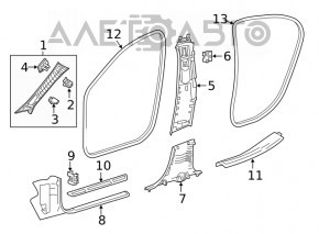 Накладка центральної стійки верхній ремінь права Mercedes GLA 15-20 чорна новий OEM оригінал