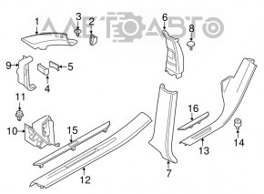 Накладка передней стойки левая верхняя BMW X5 F15 14-18 серая GRAU