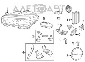 Фара передня права у зборі BMW X5 F15 14-18 LED адаптив, з кріпленнями, пісок