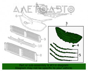 Решетка радиатора grill Chevrolet Malibu 19- нижняя часть, черная, без парктроников