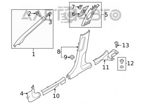 Накладка центральної стійки верхній ремінь права Hyundai Kona 18-23 сіра