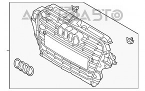 Грати радіатора grill Audi Q5 8R 13-17 під парктроніки, чорний глянець новий OEM оригінал