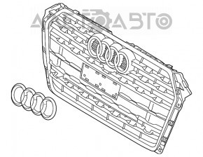 Решетка радиатора в сборе Audi A4 B9 17-19 с эмблемой, под парктроники, темный хром