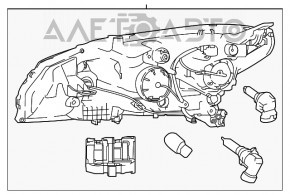 Фара передняя левая в сборе Nissan Leaf 18- галоген с креплением песок