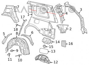 Уплотнитель арки крыла задний правый Jeep Grand Cherokee WK2 11-21 на кузове