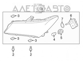 Фара передняя правая голая Acura MDX 14-16 дорест, LED
