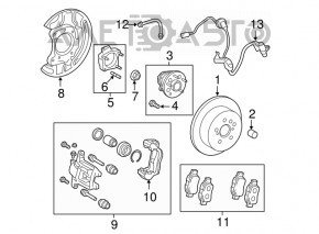 Кожух гальмівного диска задній правий Toyota Sienna 11-20 з механізмом гальма стоянки