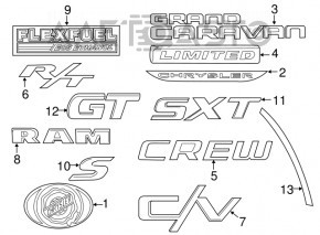 Емблема дверей багажника SXT Dodge Grand Caravan 11-20