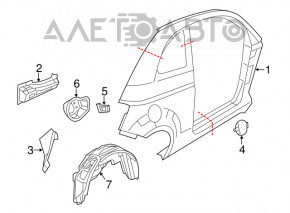 Подкрылок задний правый Fiat 500 Sport 12-16 порваны крепления, надорван