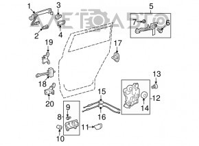 Механізм ручки двері зад лев Toyota Highlander 08-13