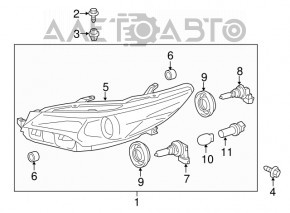 Фара передняя правая Toyota Camry v55 15-17 голая usa SE\XSE галоген, разбит корпус, слом креп, на запчасти