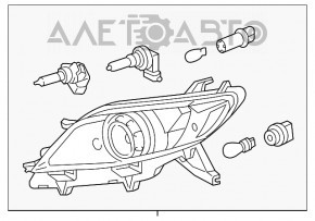 Фара передняя правая Toyota Sienna 11-20 голая галоген, под полировку, микро-трещины