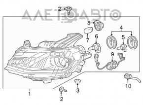 Фара передня права гола Chevrolet Camaro 16- галоген, без кришок