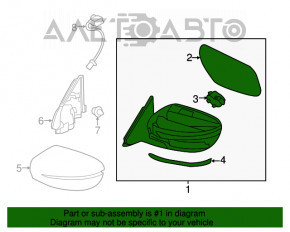 Зеркало боковое правое Nissan Rogue 14-20 5 пинов, поворотник, черное