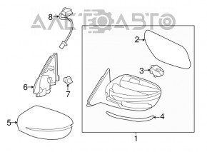 Зеркало боковое левое Nissan Rogue 14-20 5 пинов, поворотник, синее, царапина