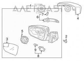 Дзеркало бічне праве Ford Focus mk3 15-18 рест 5 пінів, структура