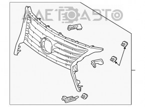 Решетка радиатора grill Lexus RX350 RX450H 13-15 рест сломаны крепления, отломан фрагмент, трещина, сломана направляющая
