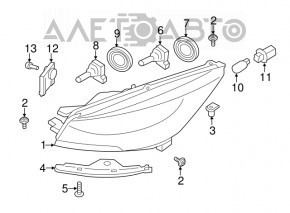 Фара передня ліва в зборі Ford Escape MK3 17-19 рест, галоген+led, темний