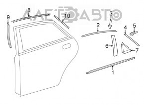 Накладка дверей збоку ззаду ліва Toyota Avalon 13-18 ззаду, чорний глянець