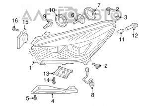 Фара передняя левая в сборе Ford Escape MK3 17-19 рест, ксенон+led, светлая, песок, полез лак, царапины, скол