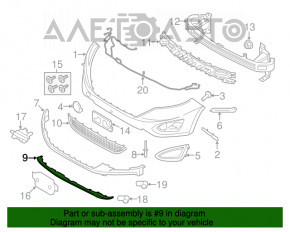 Накладка губы переднего бампера Ford Edge 15-18 дорест структура нет фрагмента, надрыв крепления, вмятина