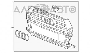 Грати радіатора grill у зборі Audi Q3 8U 16-17 чорний глянець, під цільний бампер