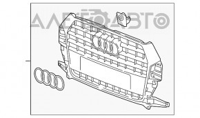 Решетка радиатора grill в сборе Audi Q3 8U 16-17 черный глянец, под цельный бампер