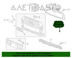 Грати переднього бампера права Audi Q3 8U 16-17 під цільний бампер, під парктронік