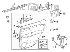 Обшивка двери карточка задняя правая Lexus RX350 RX450h 16-17 кожа, черная с серой вставкой, Mark Levinson